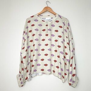 Anthropologie Bisous Lips Print Blouse